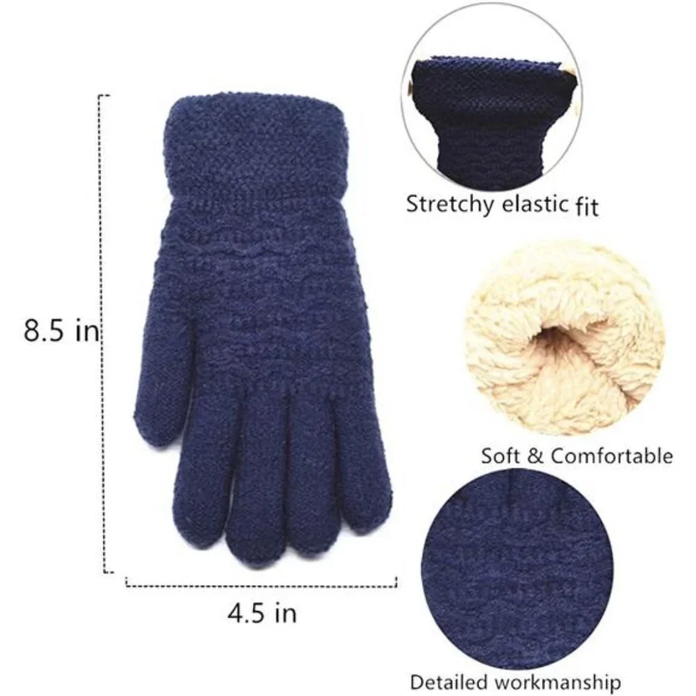 Women's Thermal Cable Knit Wool Fleece Lined Glove for Cold Weather, Navy Blue